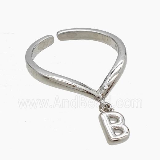 Copper Ring With Letter-B Platinum Plated