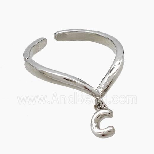 Copper Ring With Letter-C Platinum Plated