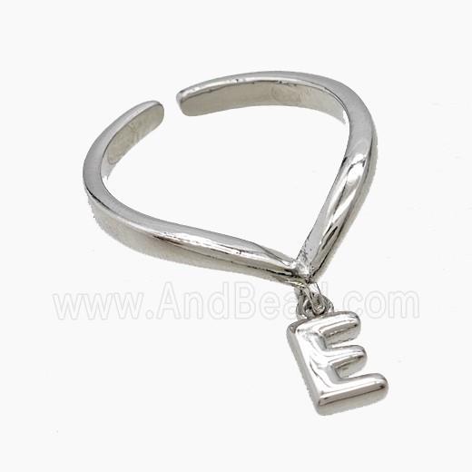 Copper Ring With Letter-E Platinum Plated
