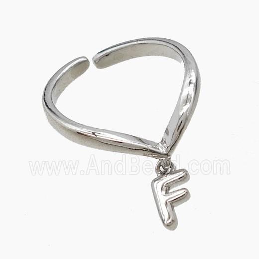 Copper Ring With Letter-F Platinum Plated