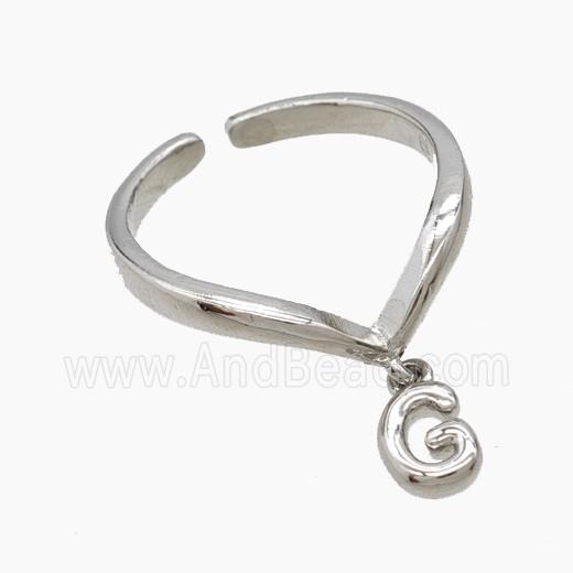 Copper Ring With Letter-G Platinum Plated