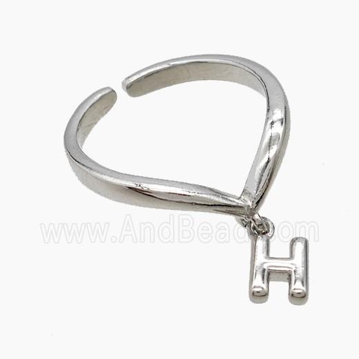 Copper Ring With Letter-H Platinum Plated