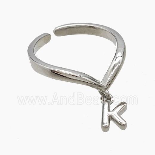 Copper Ring With Letter-K Platinum Plated