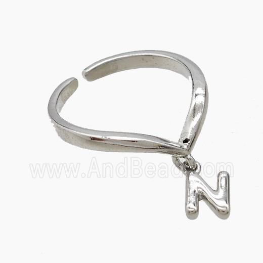 Copper Ring With Letter-N Platinum Plated
