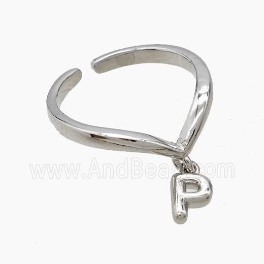 Copper Ring With Letter-P Platinum Plated