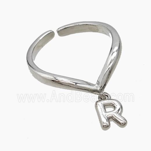 Copper Ring With Letter-R Platinum Plated