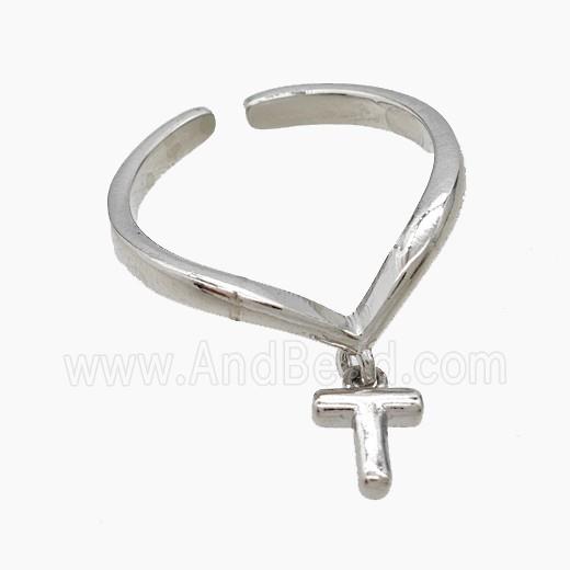 Copper Ring With Letter-T Platinum Plated