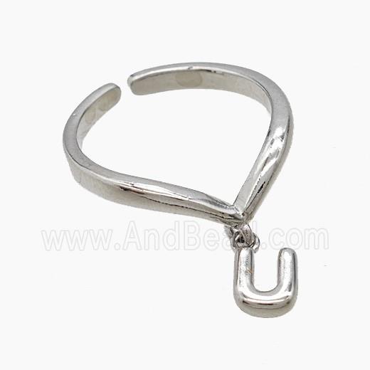Copper Ring With Letter-U Platinum Plated