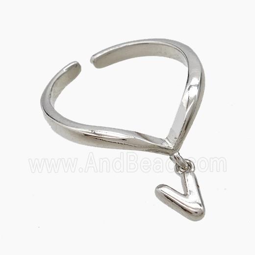 Copper Ring With Letter-V Platinum Plated
