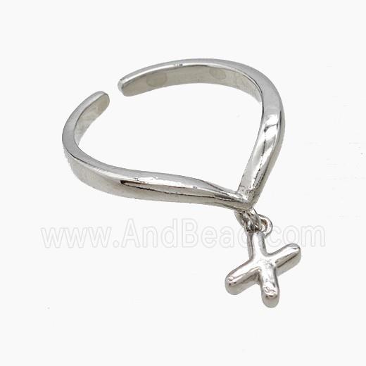 Copper Ring With Letter-X Platinum Plated