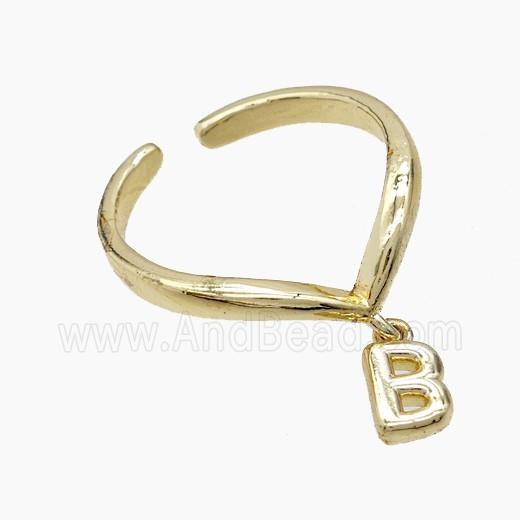 Copper Ring With Letter-B Gold Plated