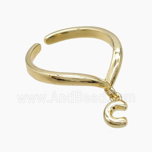 Copper Ring With Letter-C Gold Plated