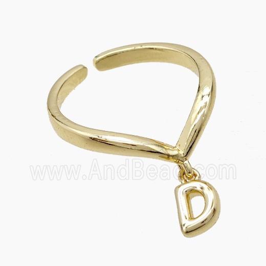 Copper Ring With Letter-D Gold Plated