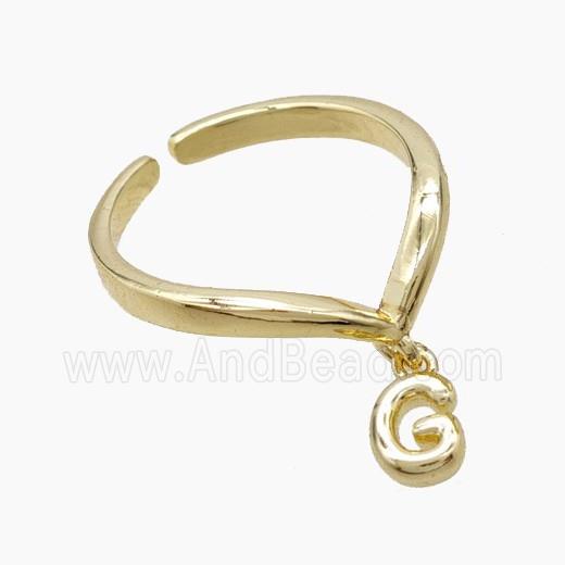 Copper Ring With Letter-G Gold Plated