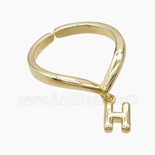 Copper Ring With Letter-H Gold Plated