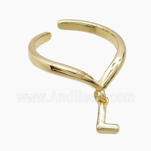 Copper Ring With Letter-L Gold Plated