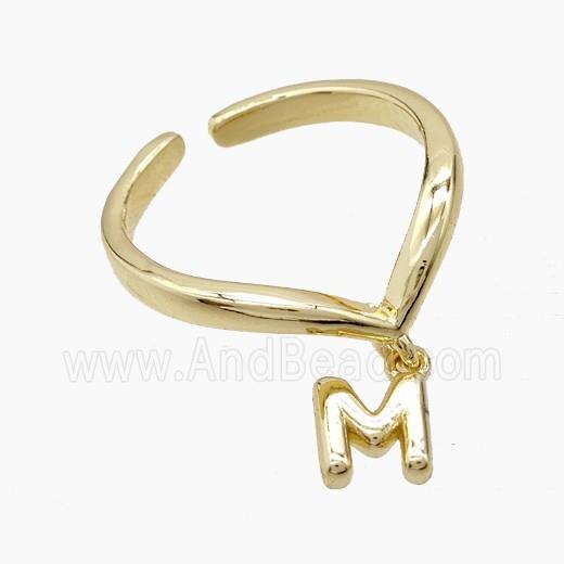 Copper Ring With Letter-M Gold Plated