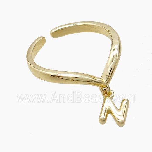Copper Ring With Letter-N Gold Plated
