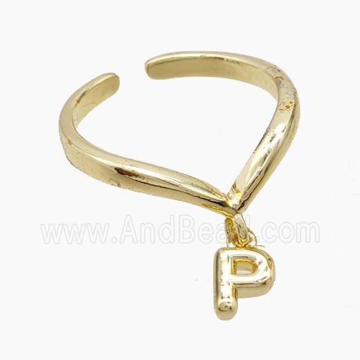 Copper Ring With Letter-P Gold Plated