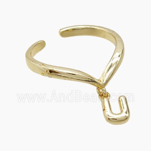 Copper Ring With Letter-U Gold Plated