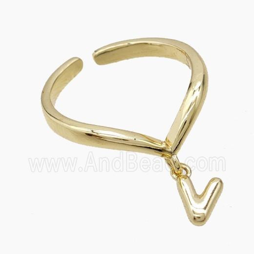 Copper Ring With Letter-V Gold Plated