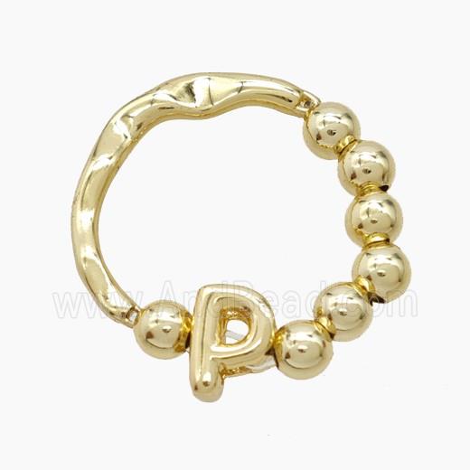 Copper Ring With Letter-P Gold Plated