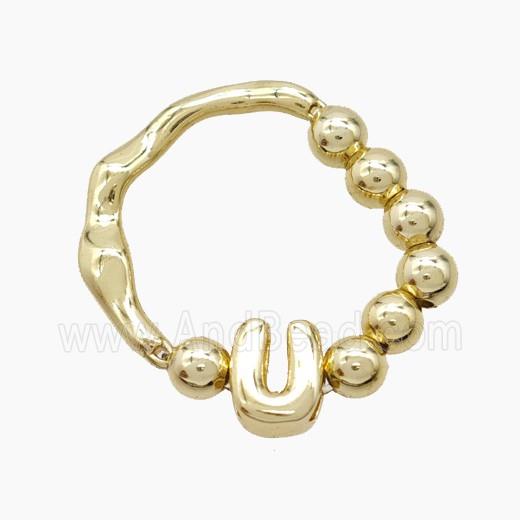 Copper Ring With Letter-U Gold Plated