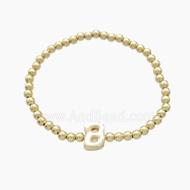 Copper Bracelet With Letter-B Stretchy Gold Plated