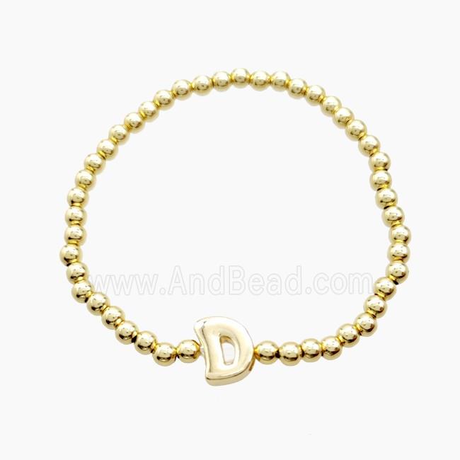 Copper Bracelet With Letter-D Stretchy Gold Plated
