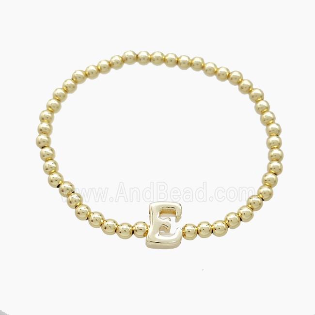 Copper Bracelet With Letter-E Stretchy Gold Plated