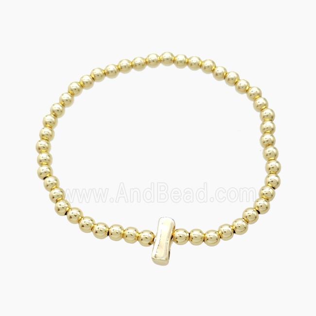 Copper Bracelet With Letter-I Stretchy Gold Plated