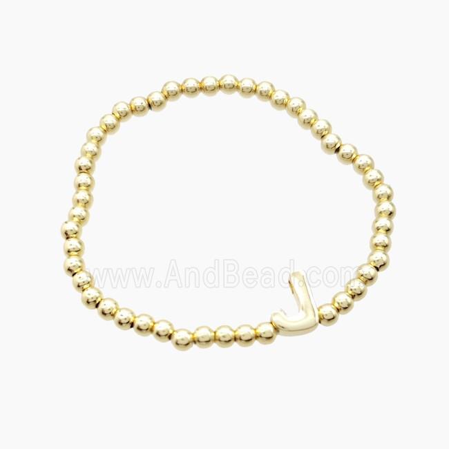 Copper Bracelet With Letter-L Stretchy Gold Plated