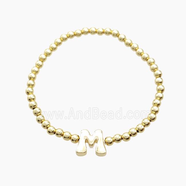 Copper Bracelet With Letter-M Stretchy Gold Plated