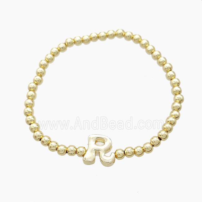 Copper Bracelet With Letter-R Stretchy Gold Plated