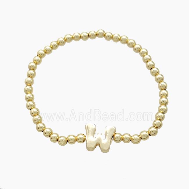 Copper Bracelet With Letter-W Stretchy Gold Plated