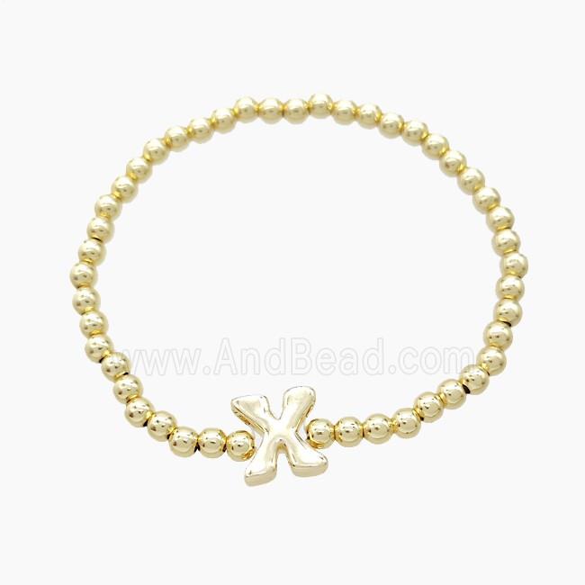 Copper Bracelet With Letter-X Stretchy Gold Plated