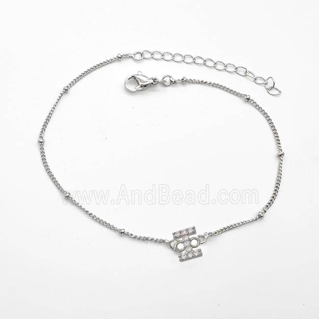 Copper Bracelet With Letter-I Pave Zirconia Platinum Plated