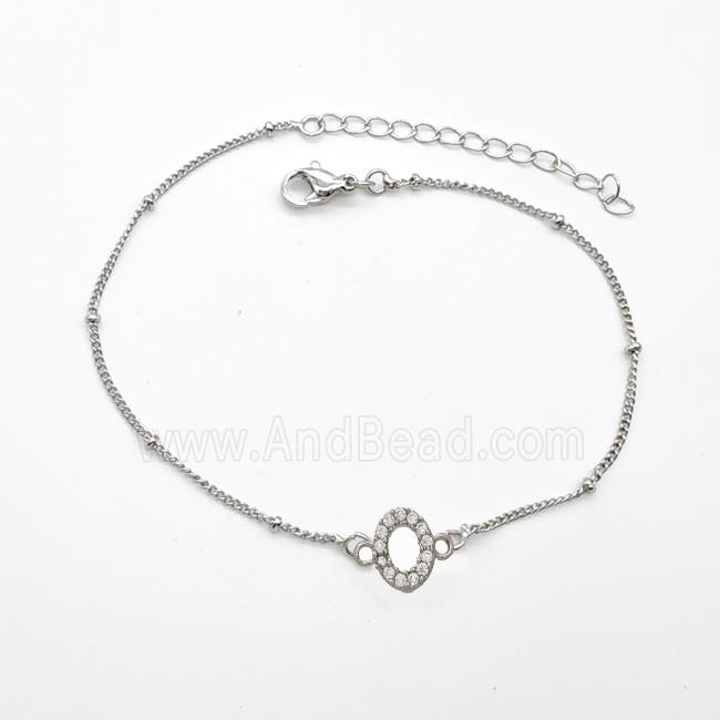 Copper Bracelet With Letter-O Pave Zirconia Platinum Plated