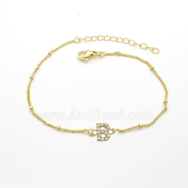 Copper Bracelet With Letter-B Pave Zirconia Gold Plated