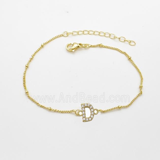Copper Bracelet With Letter-D Pave Zirconia Gold Plated