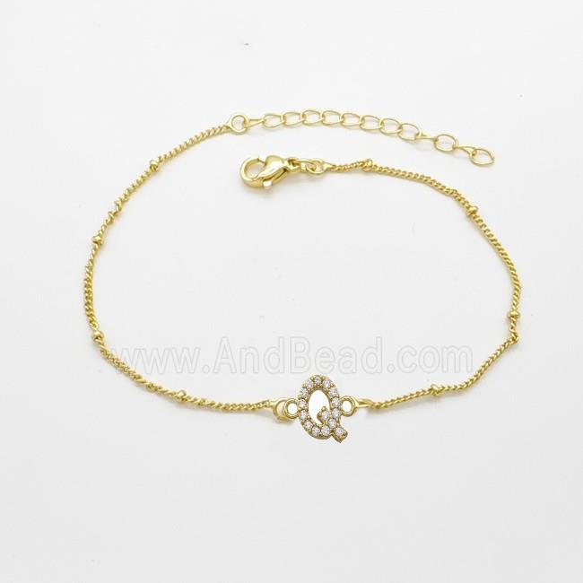 Copper Bracelet With Letter-Q Pave Zirconia Gold Plated