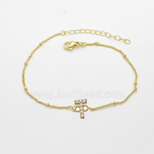 Copper Bracelet With Letter-TPave Zirconia Gold Plated