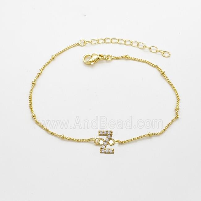 Copper Bracelet With Letter-Z Pave Zirconia Gold Plated