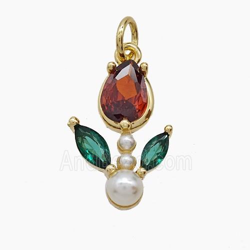 Copper Pendant Pave Zircon, Gold Plated