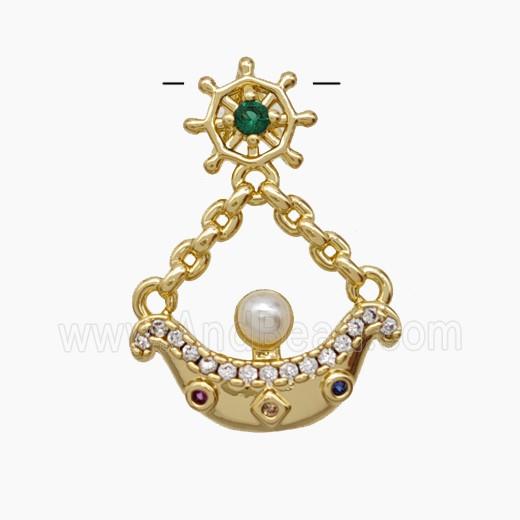 Copper Pendant Pave Zircon, Gold Plated