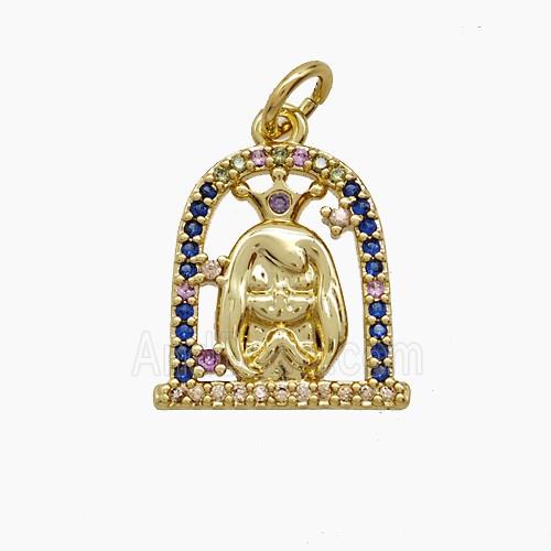 Copper Pendant Pave Zircon, Gold Plated