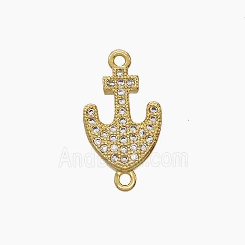 Copper Anchor Connector Micropave Zirconia 18K Gold Plated