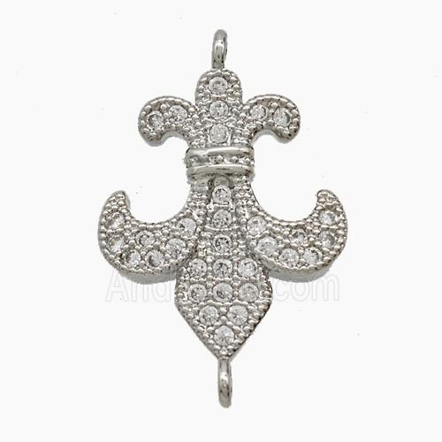 Copper Flower Connector Pave Zirconia Fleur De Lis Platinum Plated