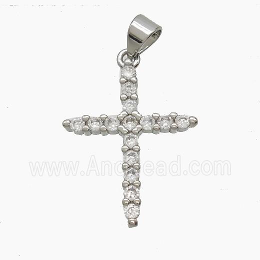 Copper Cross Pendant Pave Zirconia Platinum Plated