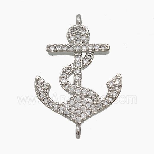 Copper Anchor Pendant Pave Zirconia Platinum Plated
